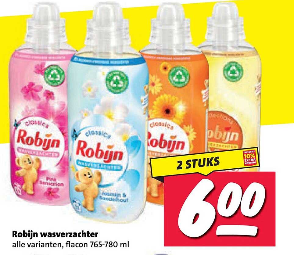 Robijn wasverzachter alle varianten, flacon 765-780 ml 2 STUKS