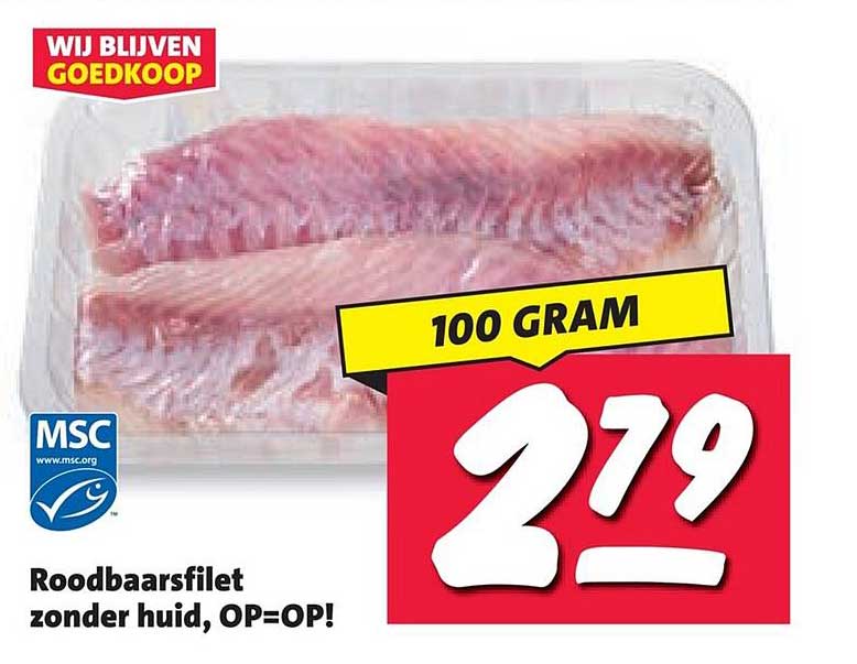 Roodbaarsfilet zonder huid, OP=OP! 100 GRAM