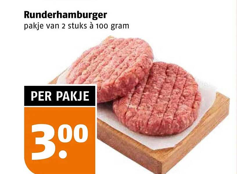 Runderhamburger pakje van 2 stuks à 100 gram