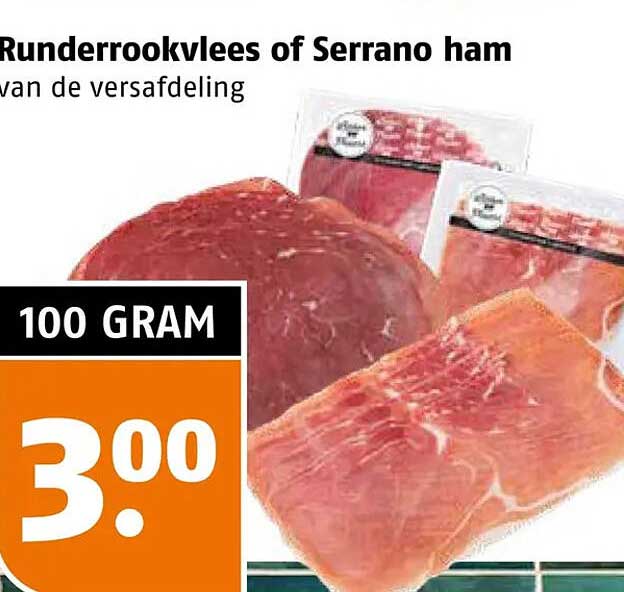 Runderrookvlees of Serrano ham van de versafdeling