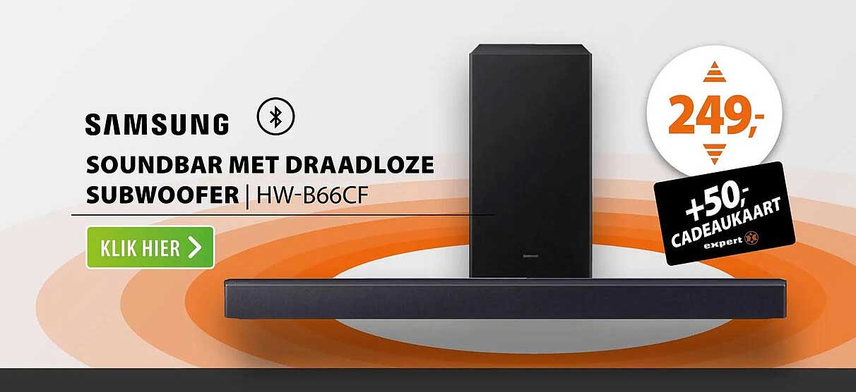 SAMSUNG SOUNDBAR MET DRAADLOZE SUBWOOFER | HW-B66CF +50,- CADEAUKAART