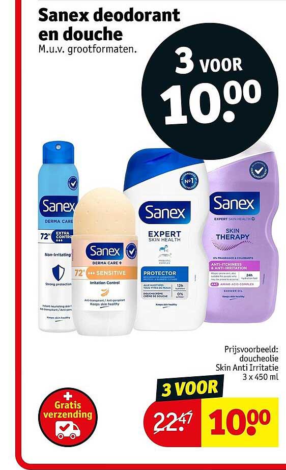 Sanex deodorant en douche 3 voor 10.00