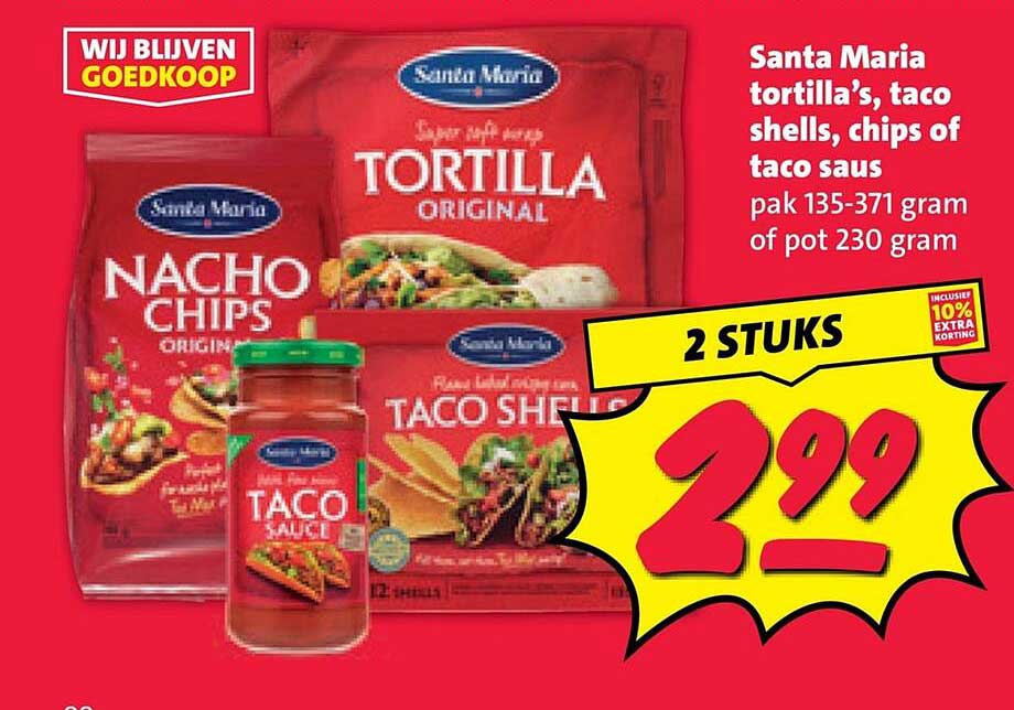 Santa Maria tortilla's, taco shells, chips of taco saus pak 135-371 gram of pot 230 gram