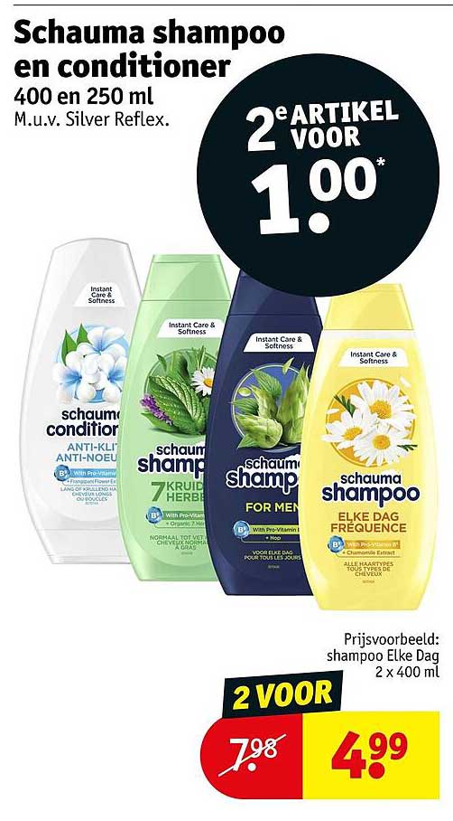 Schauma shampoo en conditioner 400 en 250 ml 2e artikel voor 1.00