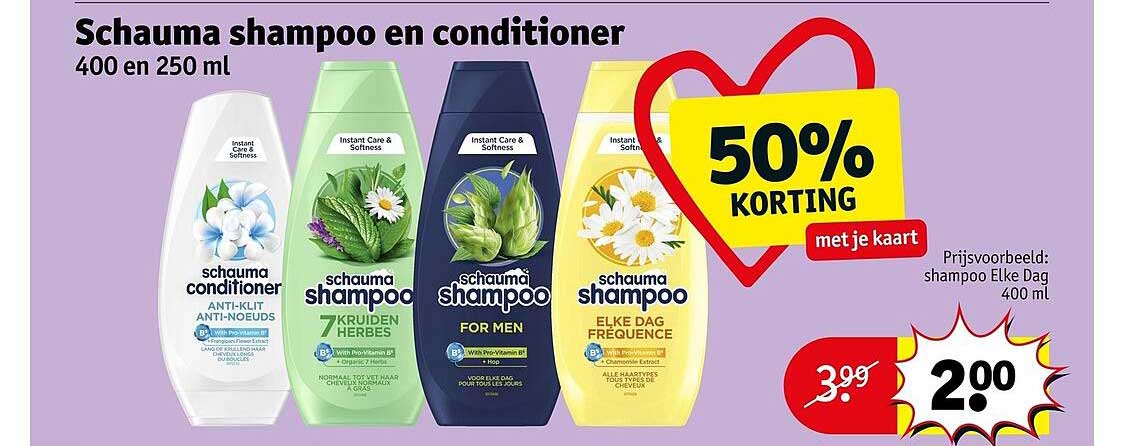 Schauma shampoo en conditioner 400 en 250 ml 50% KORTING met je kaart