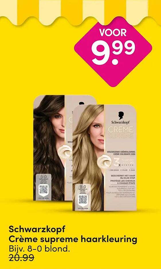 Schwarzkopf Crème supreme haarkleuring Bijv. 8-0 blond.