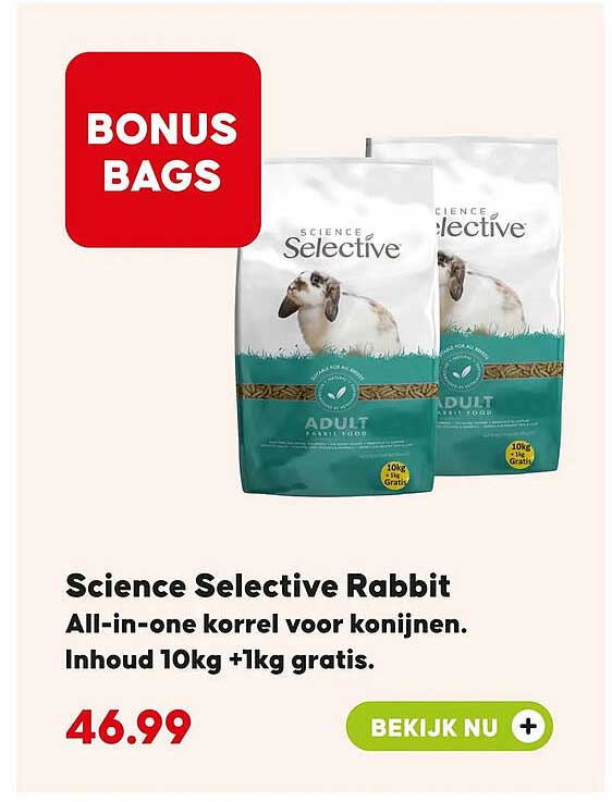 Science Selective Rabbit All-in-one korrel voor konijnen. Inhoud 10kg +1kg gratis.