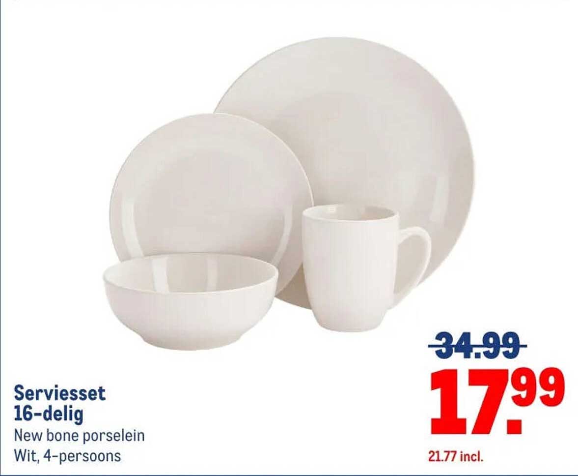 Serviesset 16-delig New bone porselein Wit, 4-persoons