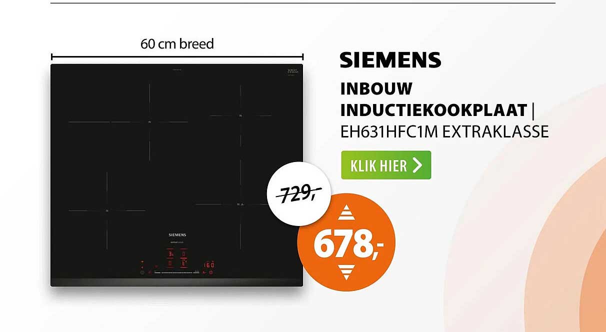 SIEMENS INBOUW INDUCTIEKOOKPLAAT | EH631HFC1M EXTRAKLASSE