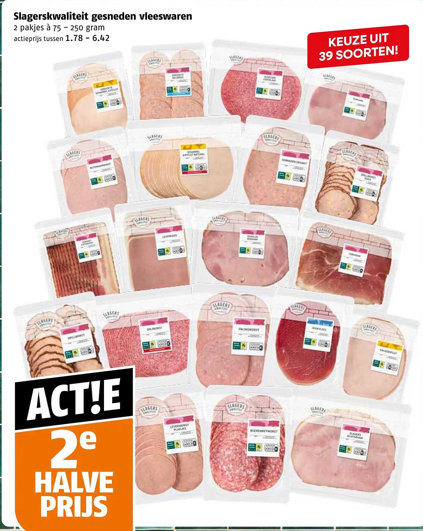Slagerskwaliteit gesneden vleeswaren 2 pakjes à 75 - 250 gram KEUZE UIT 39 SOORTEN! 2e halve prijs