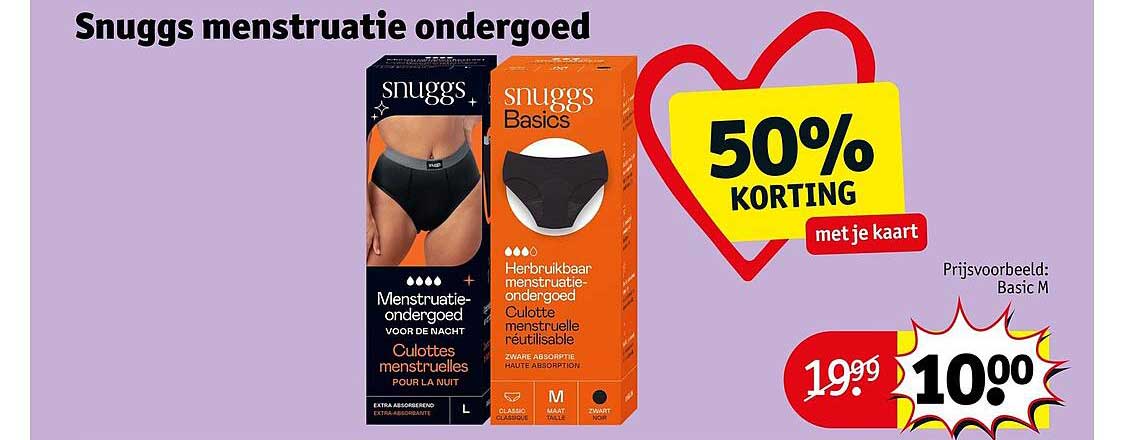 Snuggs menstruatie ondergoed 50% korting met je kaart