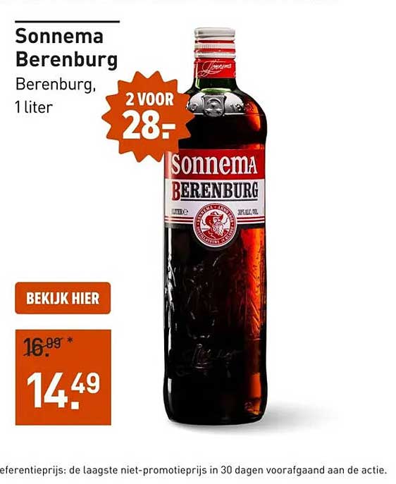 Sonnema Berenburg, Berenburg, 1 liter 2 voor 28,-