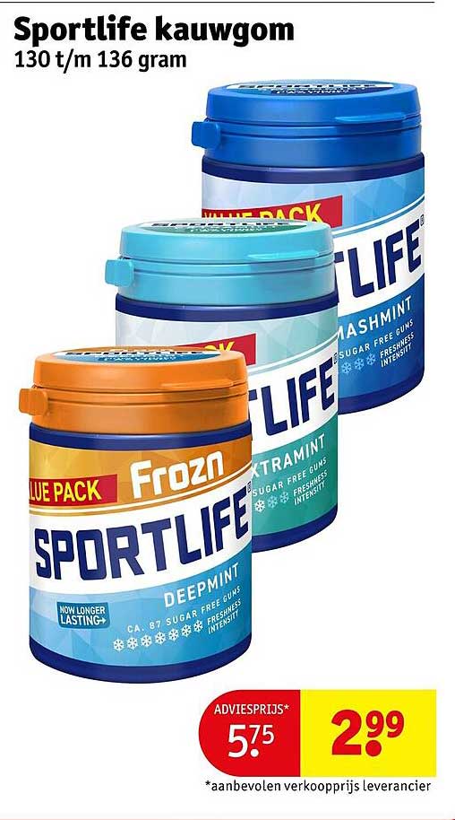 Sportlife kauwgom 130 t/m 136 gram