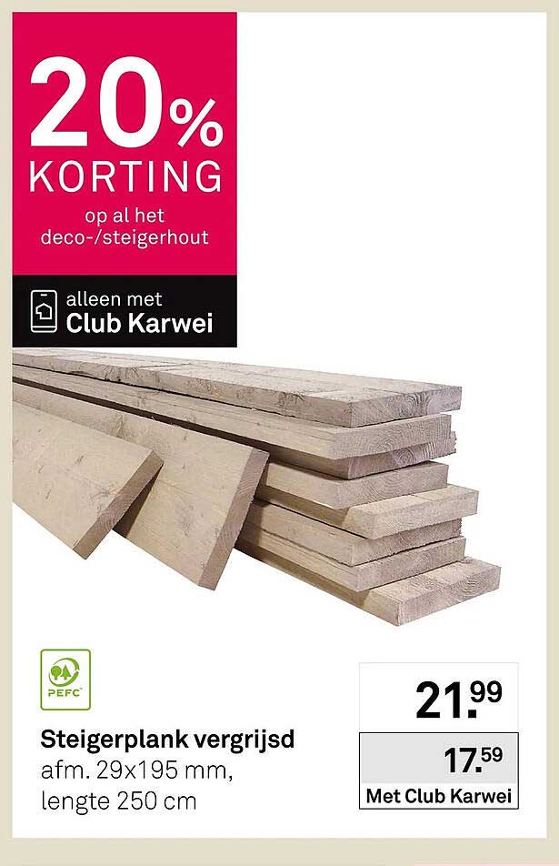 Steigerplank vergrijsd 20% korting op al het deco-/steigerhout