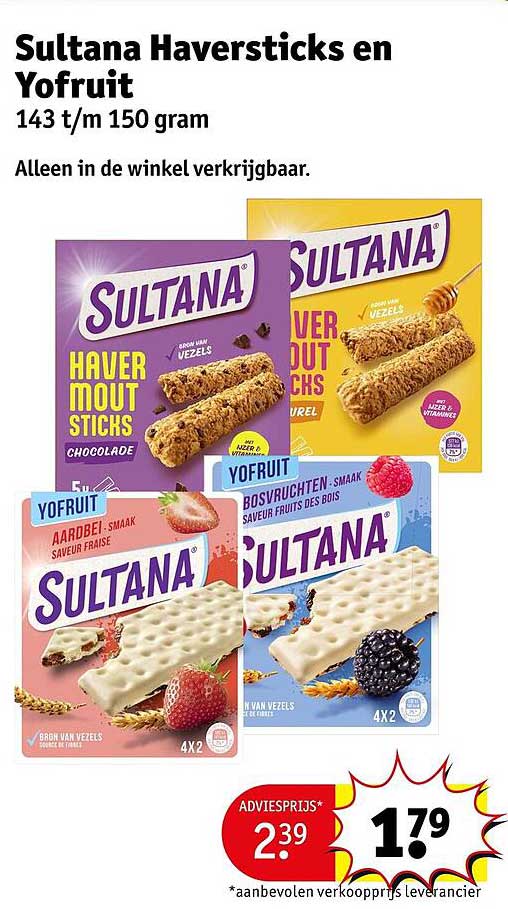 Sultana Haversticks en Yofruit 143 t/m 150 gram