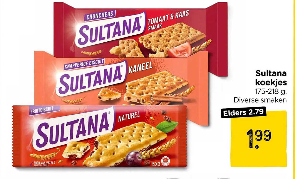 Sultana koekjes 175-218 g. Diverse smaken