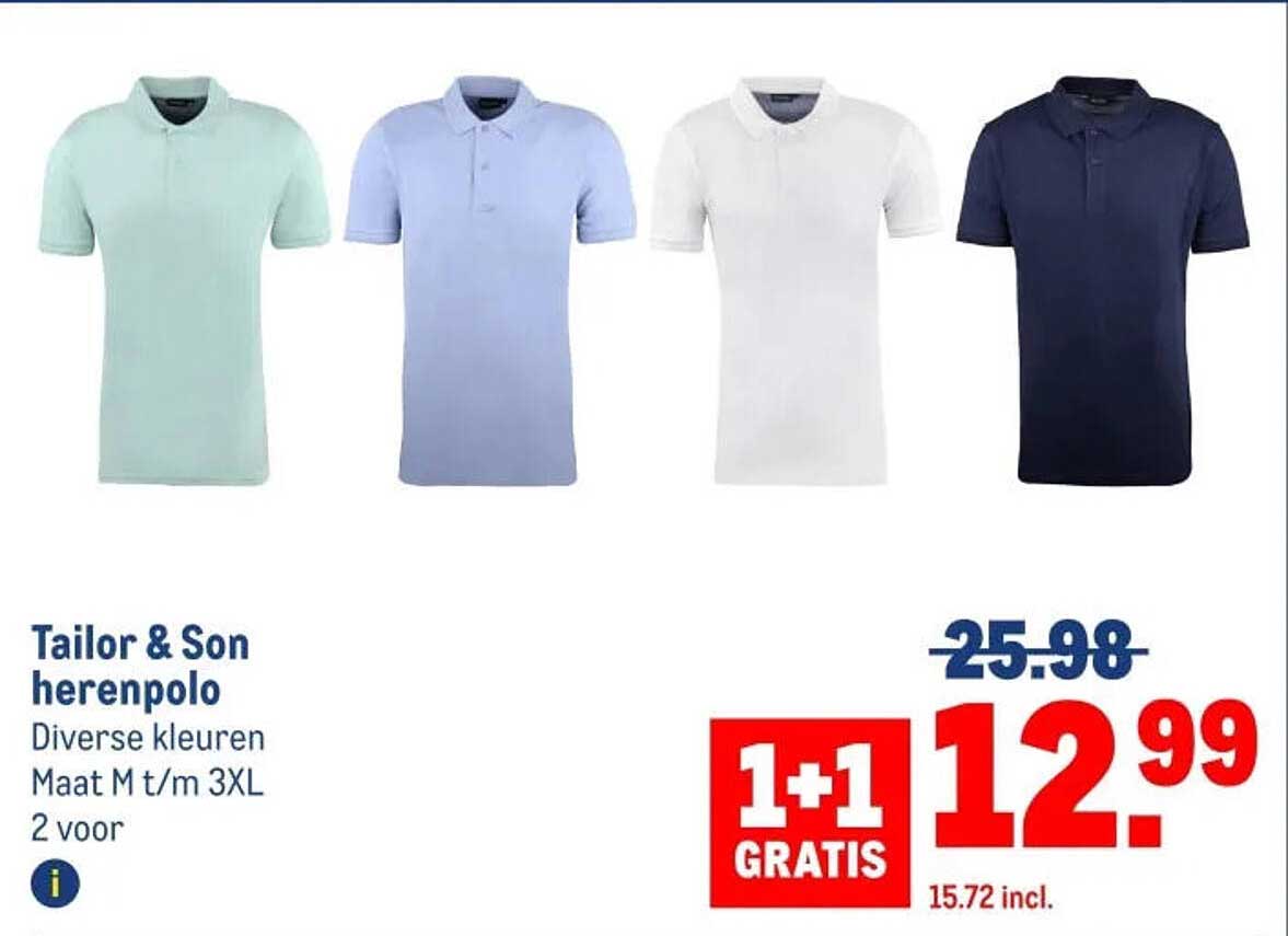Tailor & Son herenpolo 1+1 GRATIS