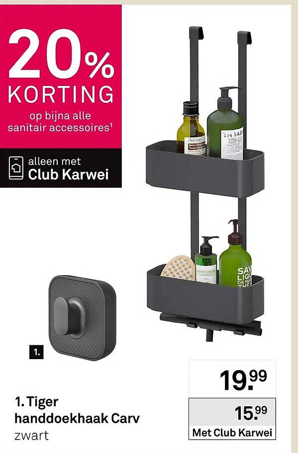 Tiger handdoekhaak Carv zwart