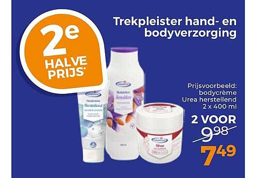 Trekpleister hand- en bodyverzorging 2e halve prijs