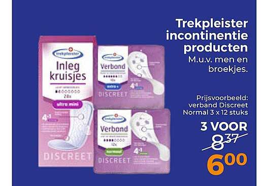 Trekpleister incontinentie producten M.u.v. men en broekjes.