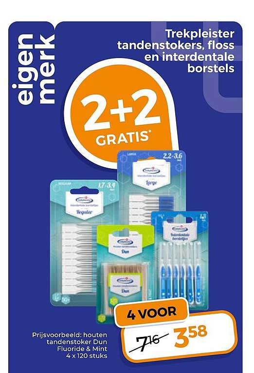 Trekpleister tandenstokers, floss en interdentale borstels 2+2 GRATIS