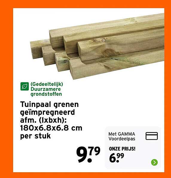 Tuinpaal groen geïmpregneerd afm. (lxbxh): 180x6.8x6.8 cm per stuk