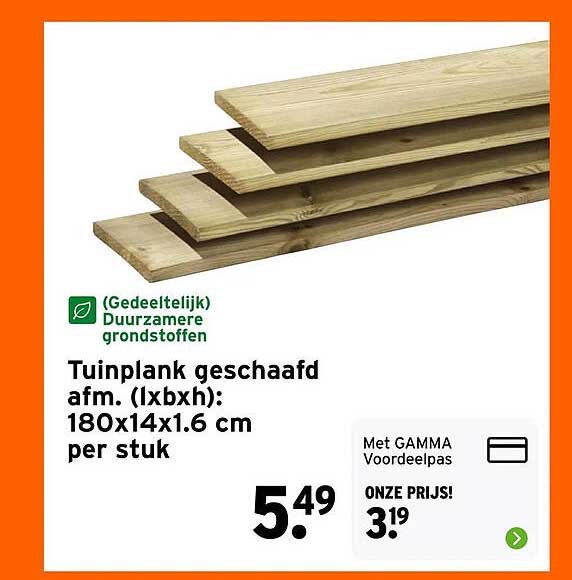 Tuinplank geschaafd afm. (lxbxh): 180x14x1.6 cm per stuk