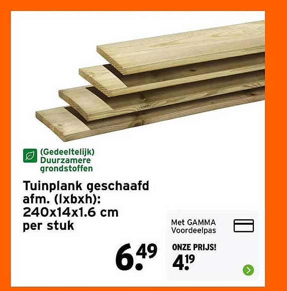 Tuinplank geschaafd afm. (lxbxh): 240x14x1.6 cm per stuk