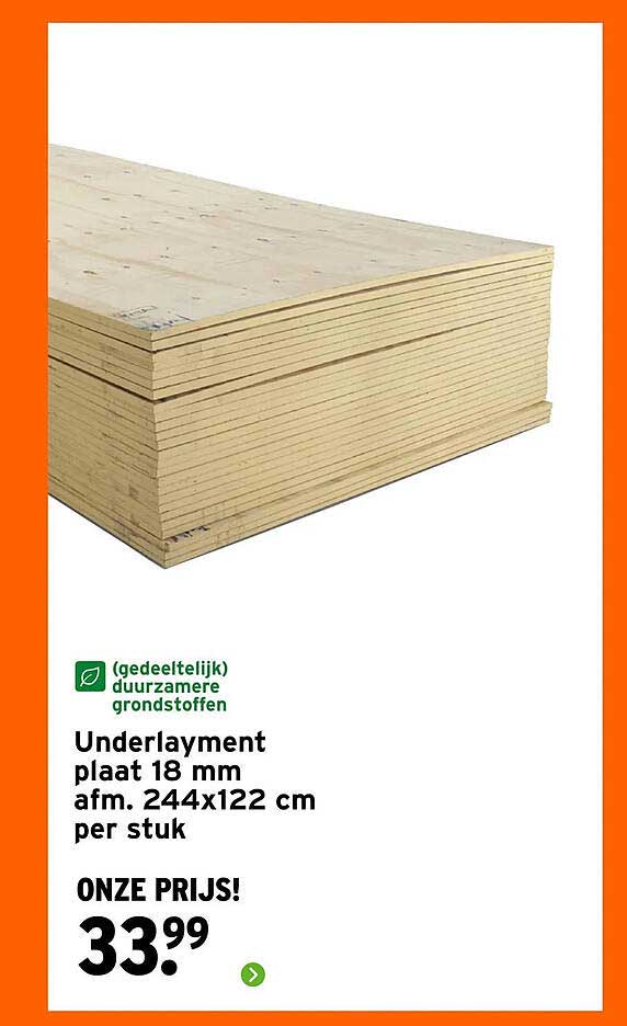 Underlayment plaat 18 mm afm. 244x122 cm per stuk