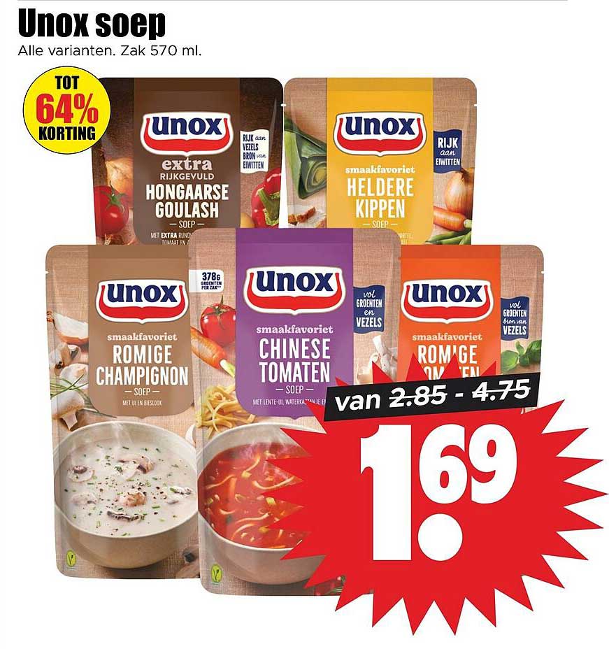 Unox soep Alle varianten. Zak 570 ml.