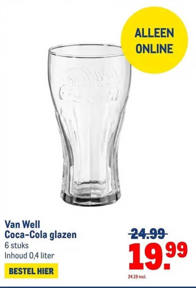 Van Well Coca-Cola glazen 6 stuks Inhoud 0,4 liter ALLEEN ONLINE