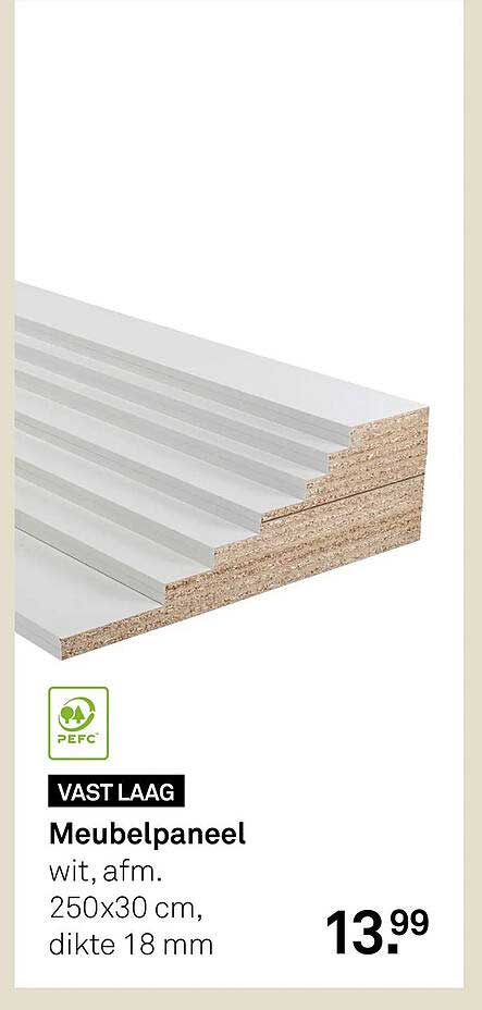 VAST LAAG Meubelpaneel wit, afm. 250x30 cm, dikte 18 mm