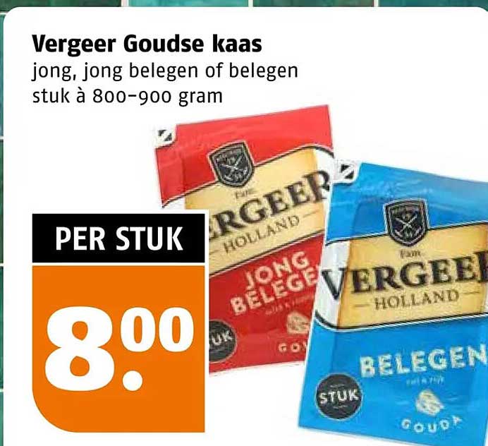Vergeer Goudse kaas jong, jong belegen of belegen stuk à 800-900 gram