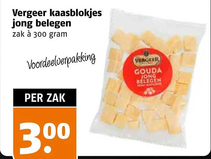 Vergeer kaasblokjes jong belegen zak à 300 gram