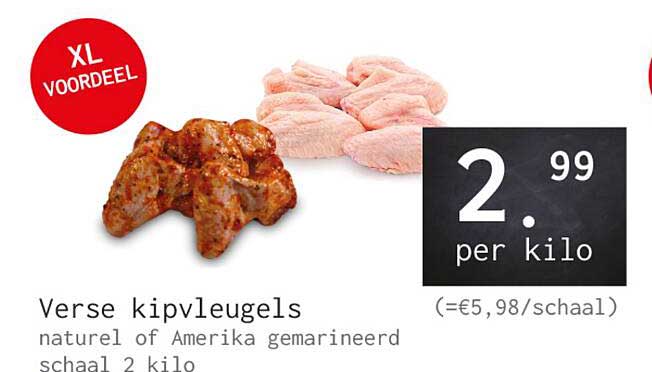 Verse kipvleugels naturel of Amerika gemarineerd schaal 2 kilo XL VOORDEEL