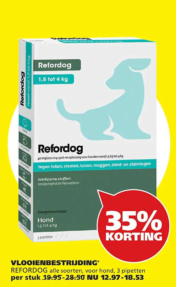 VLOOIENBESTRIJDING* REFORDOG alle soorten, voor hond, 3 pipetten 35% KORTING