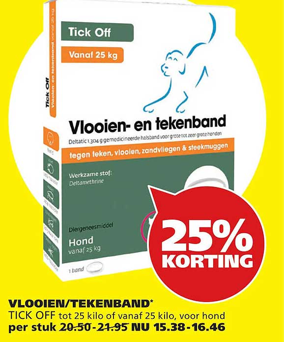 Vlooien/tekenband Tick Off tot 25 kilo of vanaf 25 kilo, voor hond 25% korting