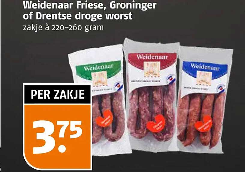 Weidenaar Friese, Groninger of Drentse droge worst zakje à 220-260 gram