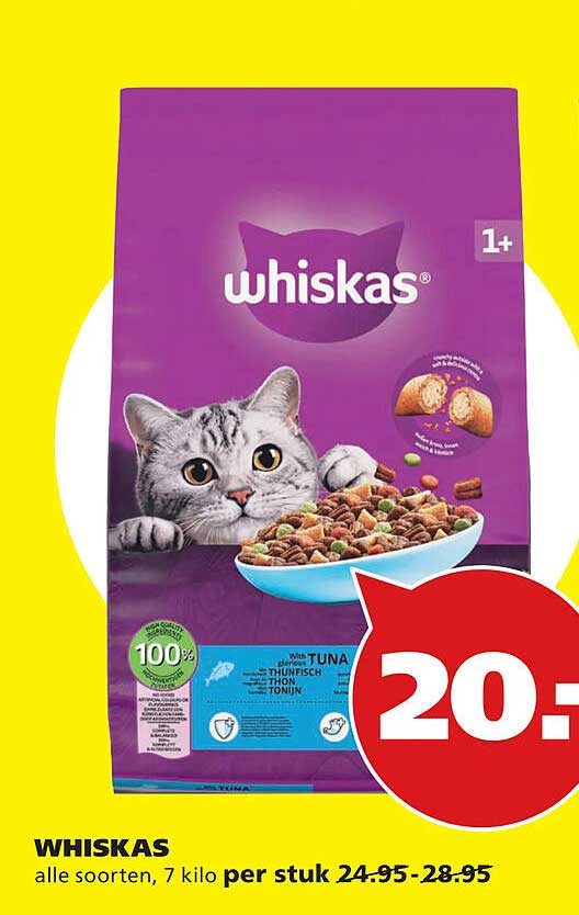 WHISKAS alle soorten, 7 kilo per stuk 24.95-28.95