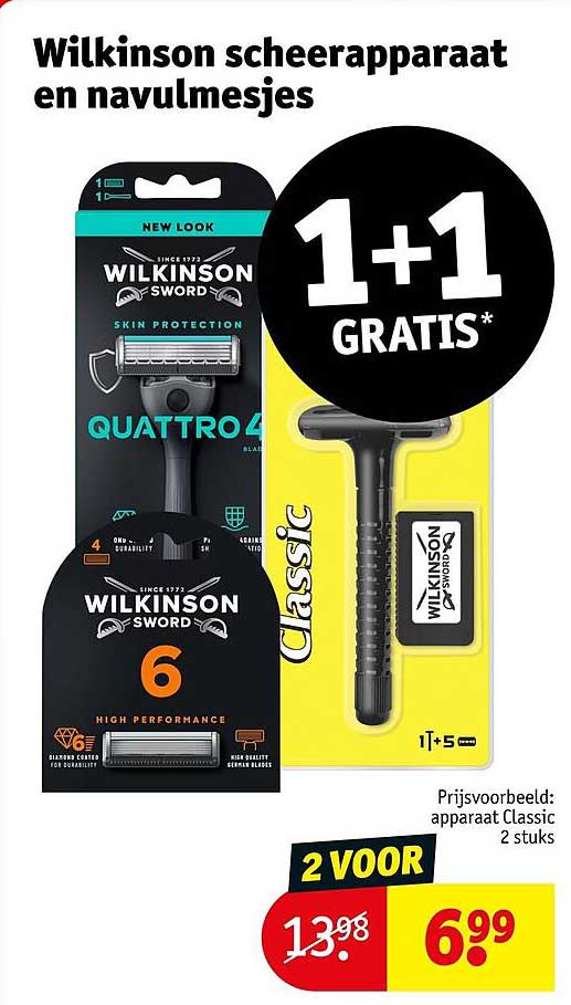 Wilkinson scheerapparaat en navulmesjes 1+1 GRATIS*