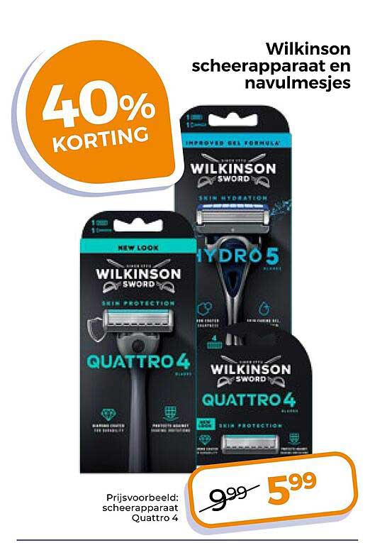 Wilkinson scheerapparaat en navulmesjes 40% KORTING