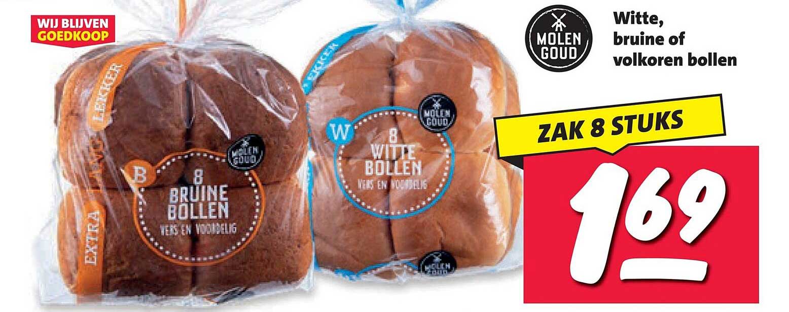 Witte, bruine of volkoren bollen Zak 8 stuks
