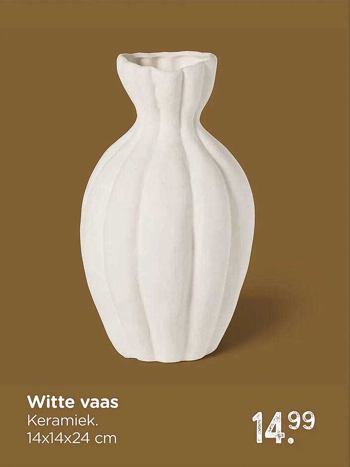 Witte vaas Keramiek. 14x14x24 cm