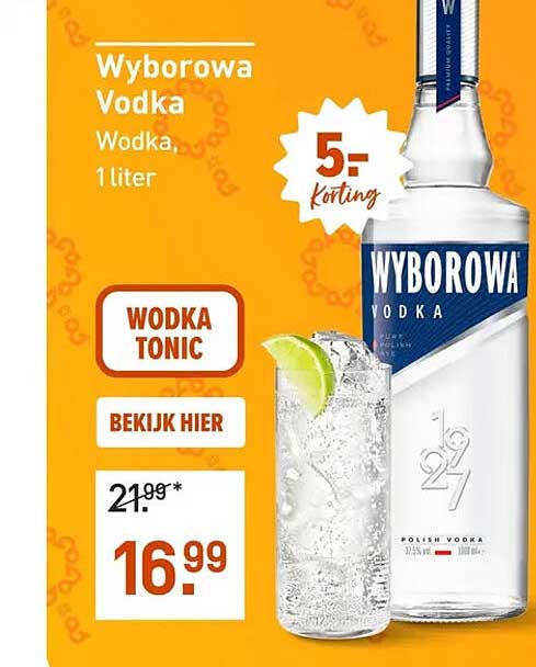 Wyborowa Vodka Vodka, 1 liter 5,- Korting
