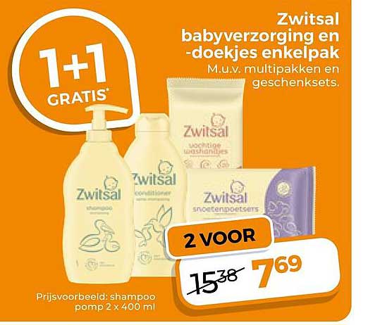 Zwitsal babyverzorging en -doekjes enkelpak 1+1 GRATIS