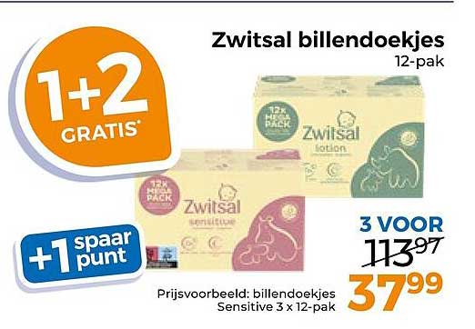 Zwitsal billendoekjes 12-pak 1+2 gratis