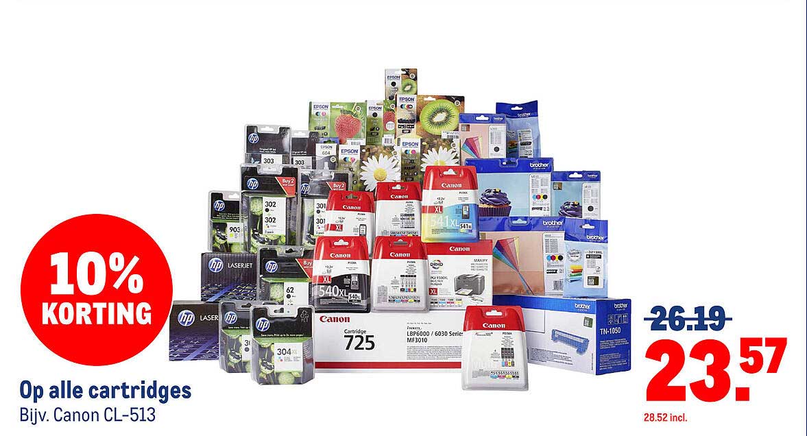 10% KORTING Op alle cartridges Bijv. Canon CL-513