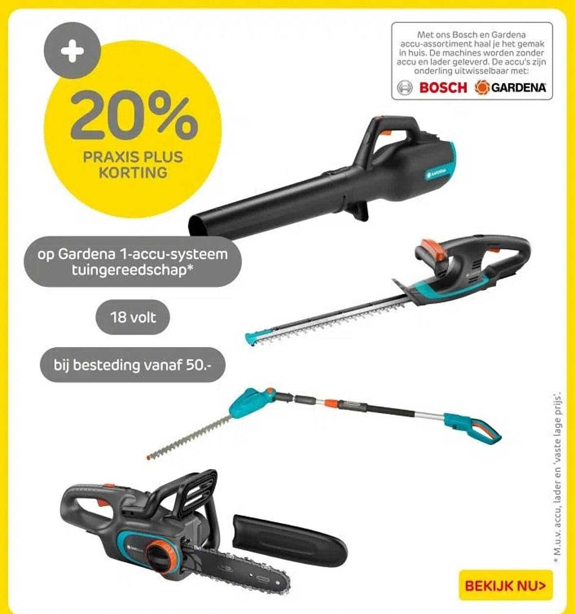20% Praxis Plus korting op Gardena 1-accu-systeem tuingereedschap