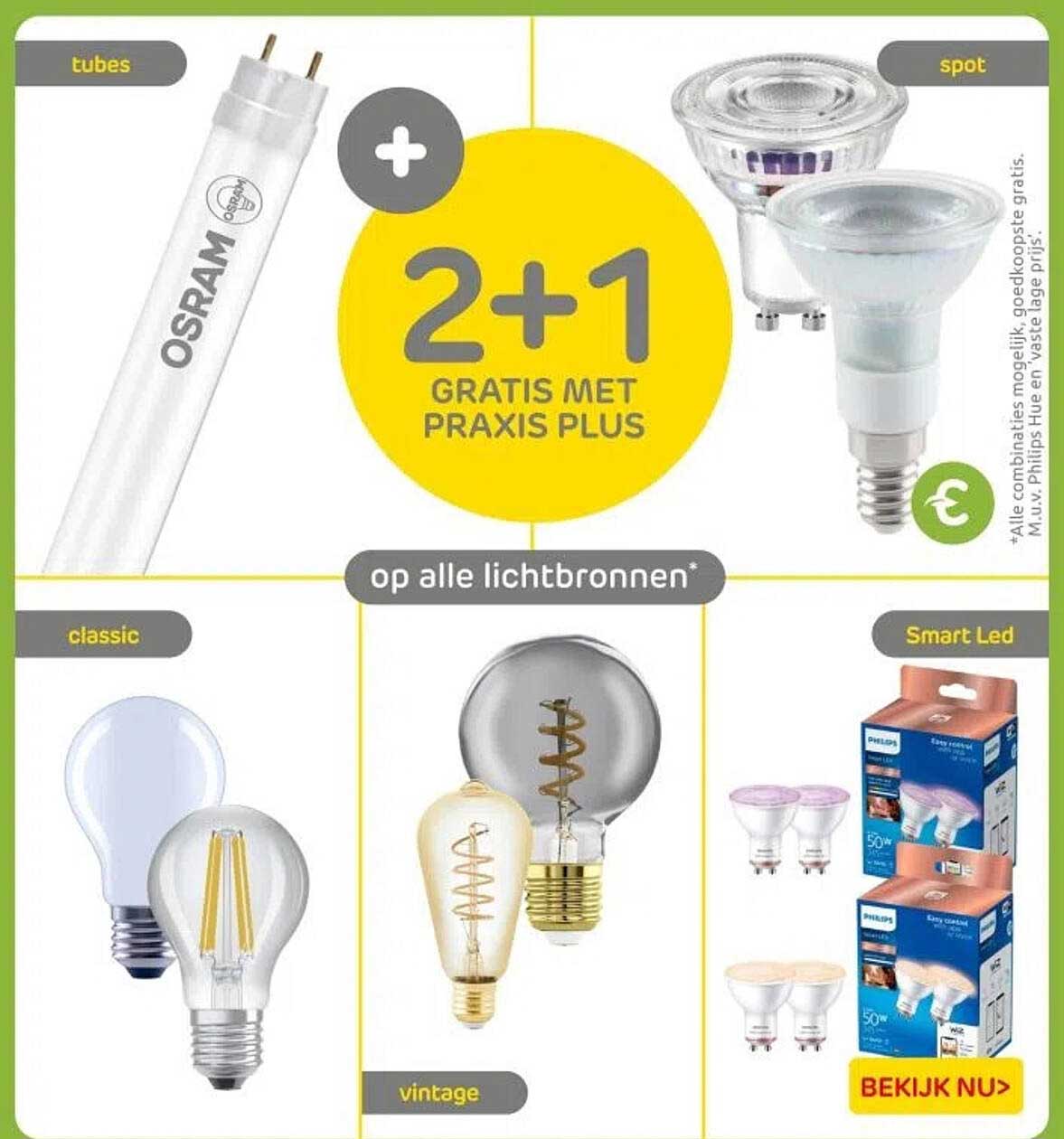 2+1 Gratis met Praxis Plus op alle lichtbronnen