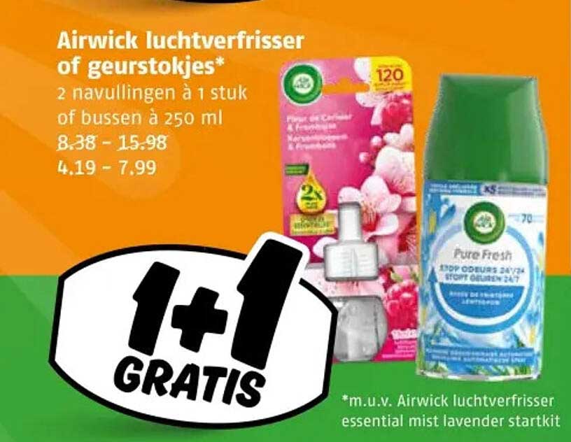 Airwick luchtverfrisser of geurstokjes* 1+1 GRATIS